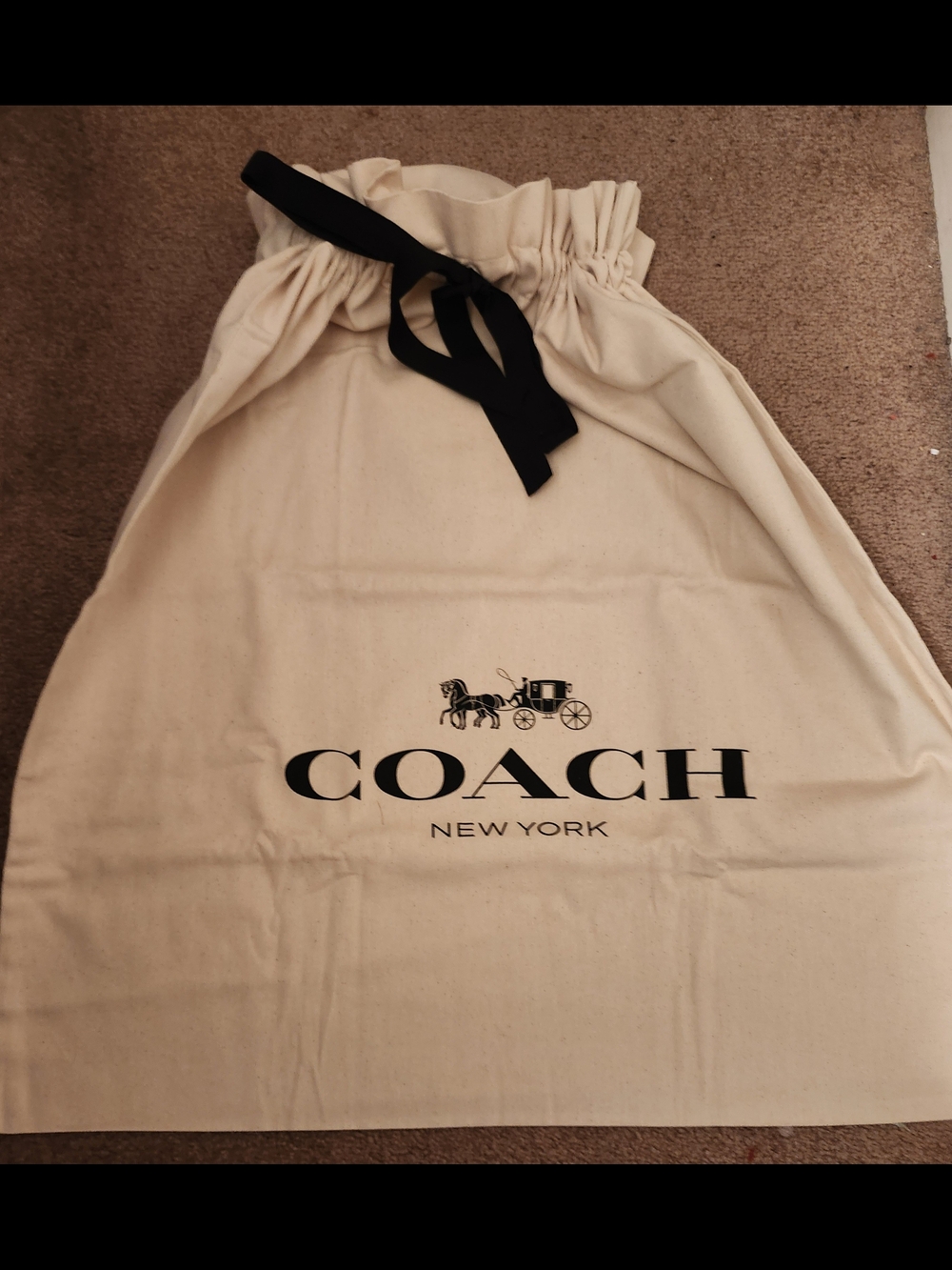 Coach Canvas Drawstring Dust Bag in Cream with Black Logo